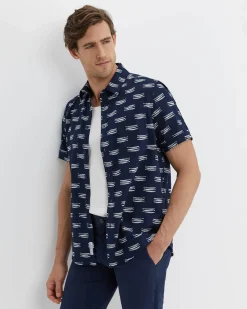 Fashion Sportscraft Lake Side Short Sleeve Shirt in Navywhite Navy/white