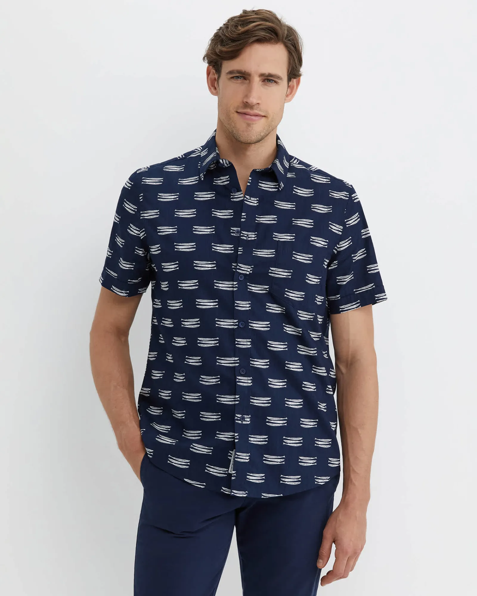 Fashion Sportscraft Lake Side Short Sleeve Shirt in Navywhite Navy/white