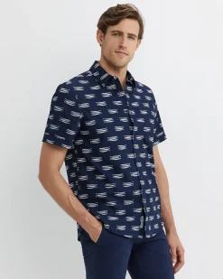 Fashion Sportscraft Lake Side Short Sleeve Shirt in Navywhite Navy/white