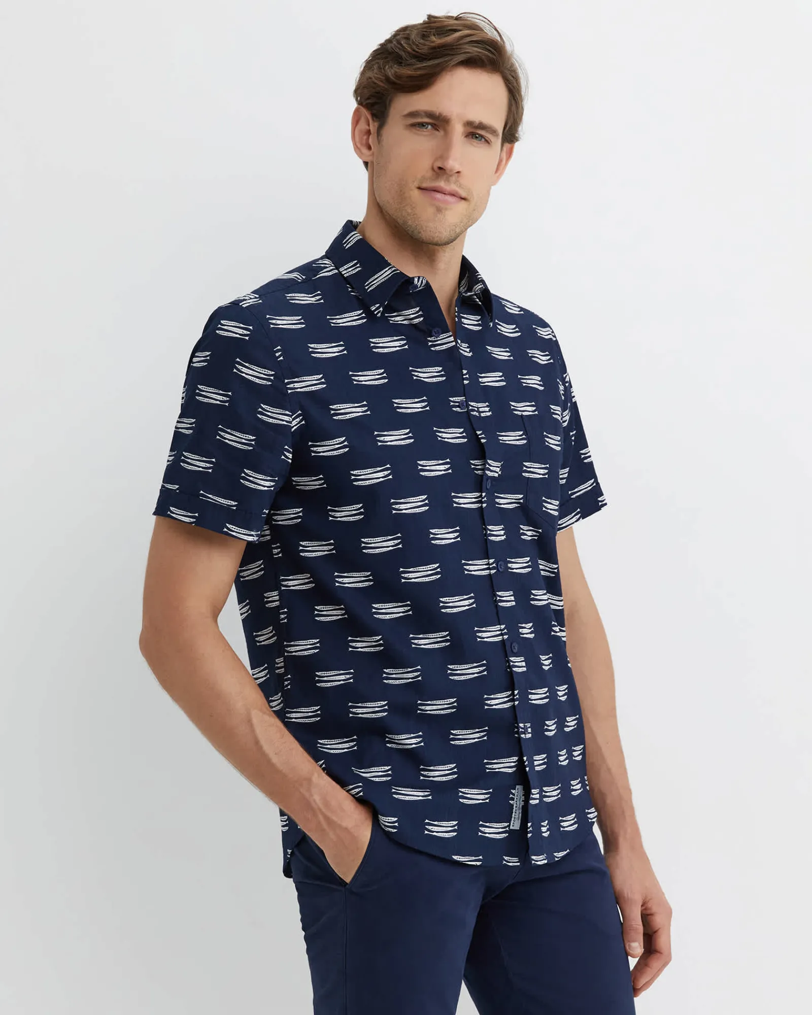 Fashion Sportscraft Lake Side Short Sleeve Shirt in Navywhite Navy/white