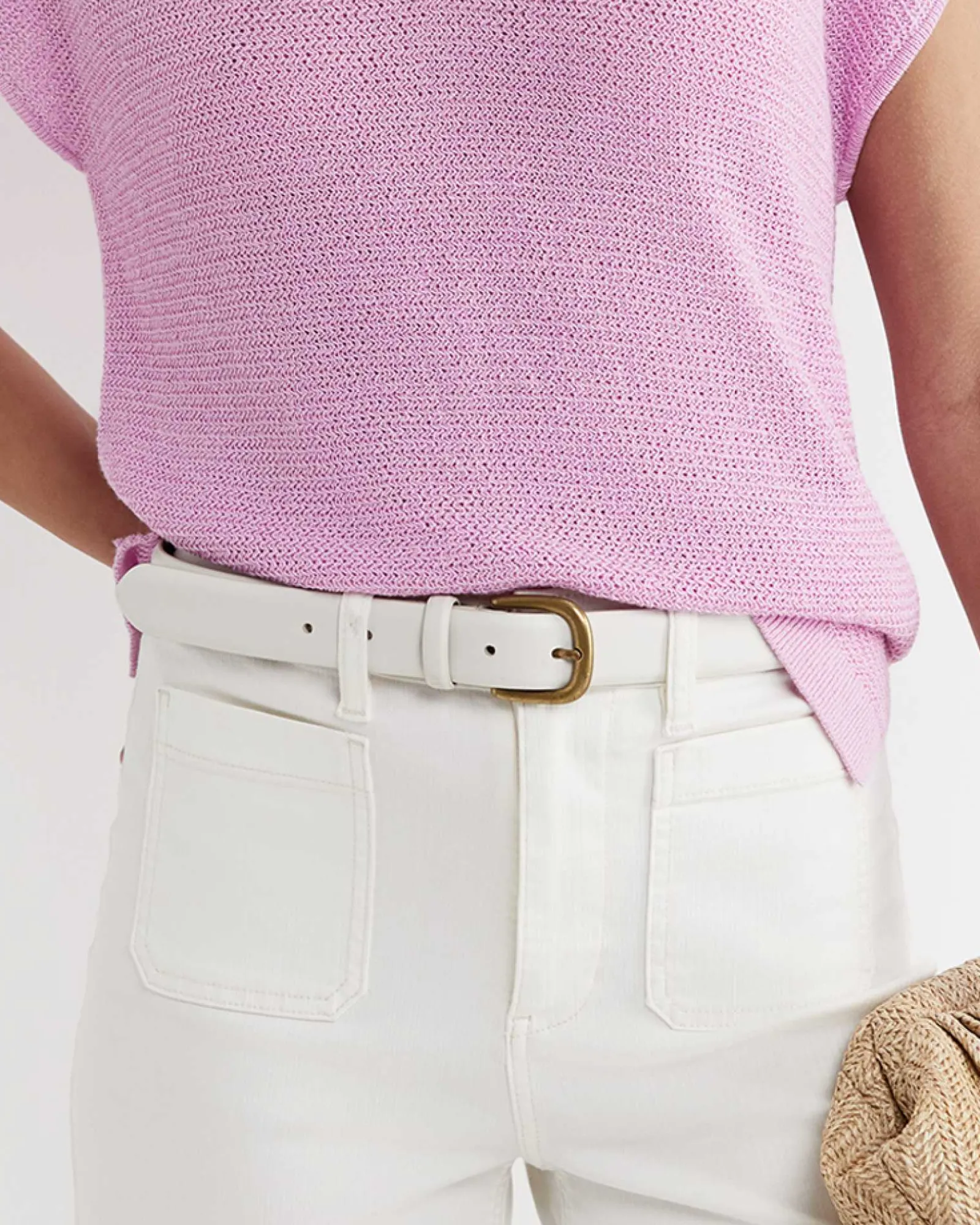 Outlet Sportscraft Lara Buckle Leather Belt in Ivory