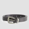 New Sportscraft Lara Slim Leather Belt in Chocolate