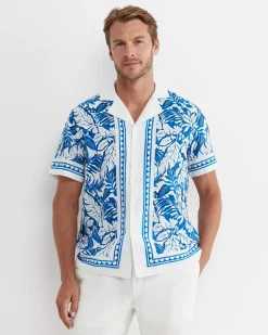 Sale Sportscraft Larsen Short Sleeve Cuban Shirt in Cobaltwhite Cobalt/white