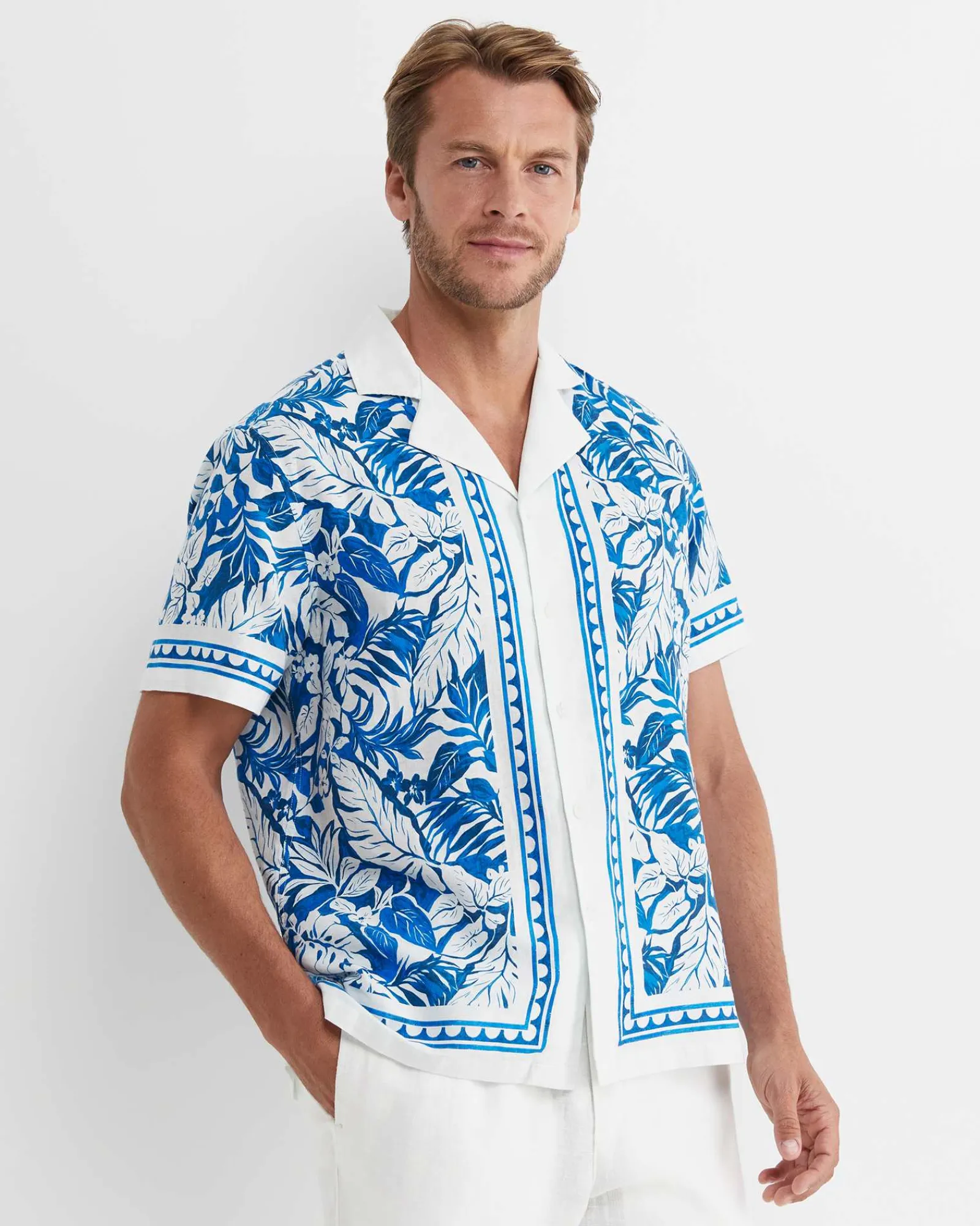 Sale Sportscraft Larsen Short Sleeve Cuban Shirt in Cobaltwhite Cobalt/white