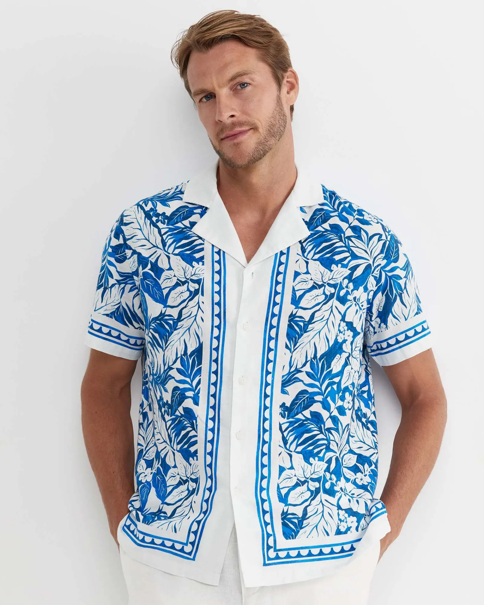 Sale Sportscraft Larsen Short Sleeve Cuban Shirt in Cobaltwhite Cobalt/white