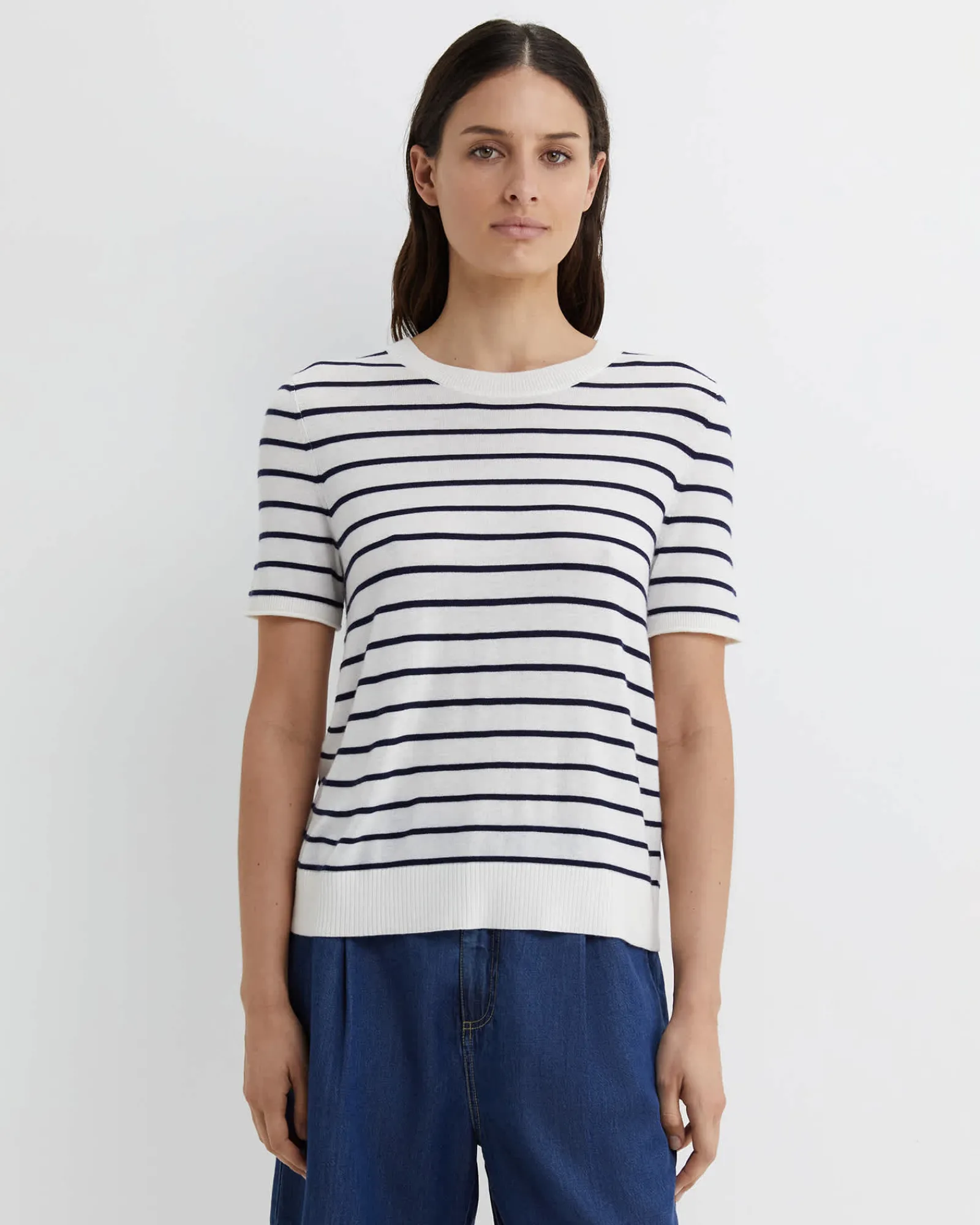 Clearance Sportscraft Laurina Knit Tee in Ivorynavy Ivory/navy