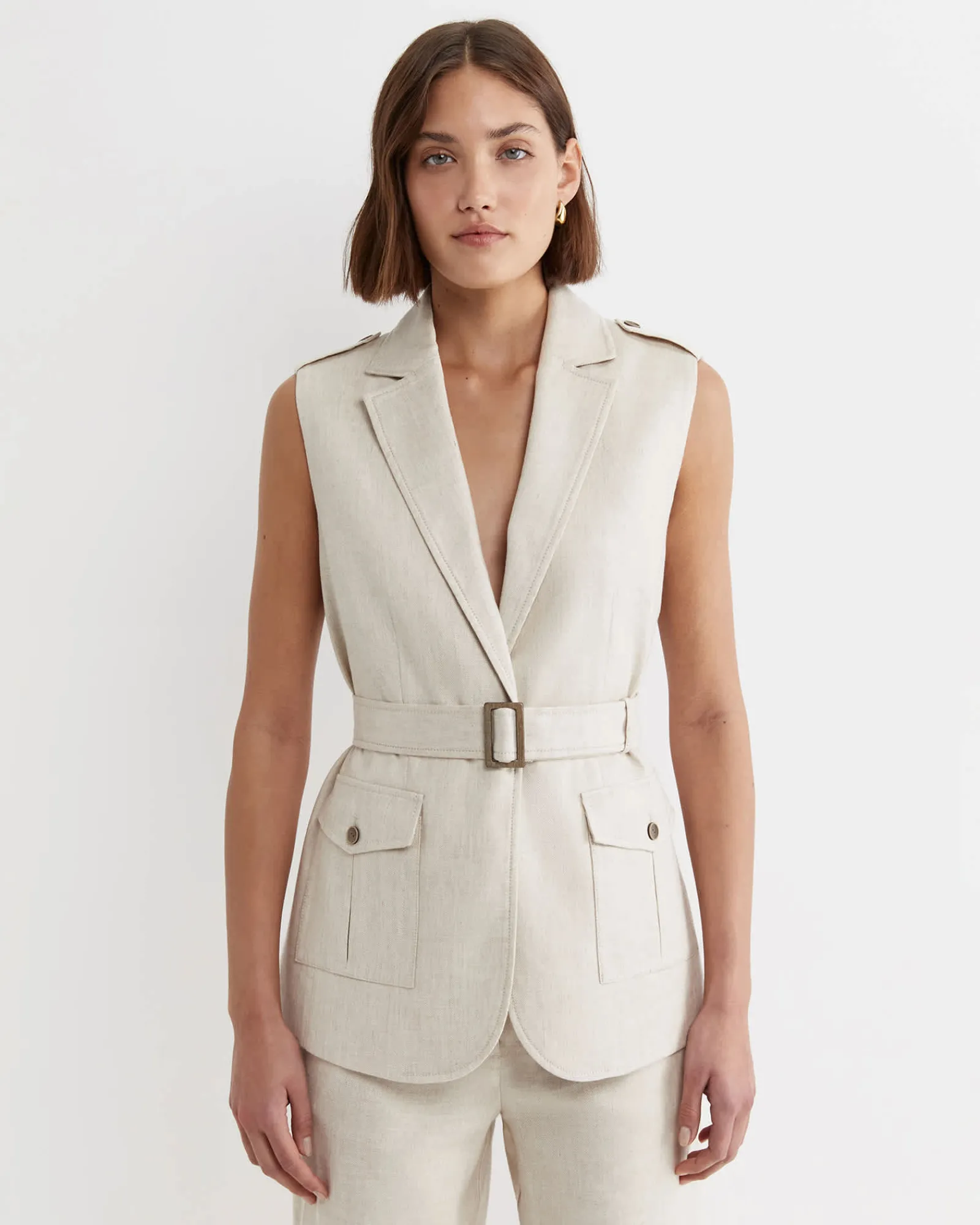 New Sportscraft Lena Linen Safari Vest in String