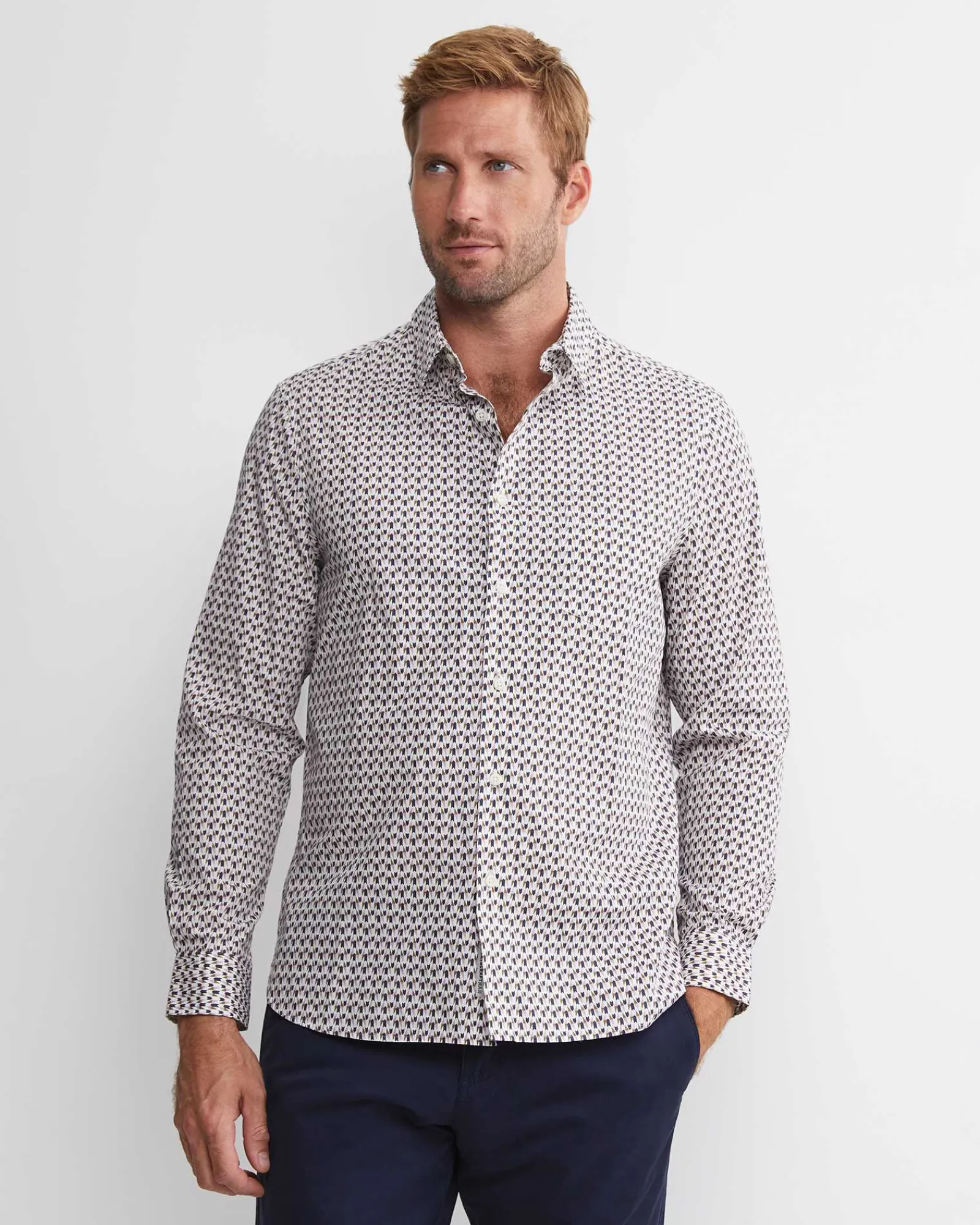 Fashion Sportscraft Leo Liberty Long Sleeve Shirt in Whitemulti White/multi