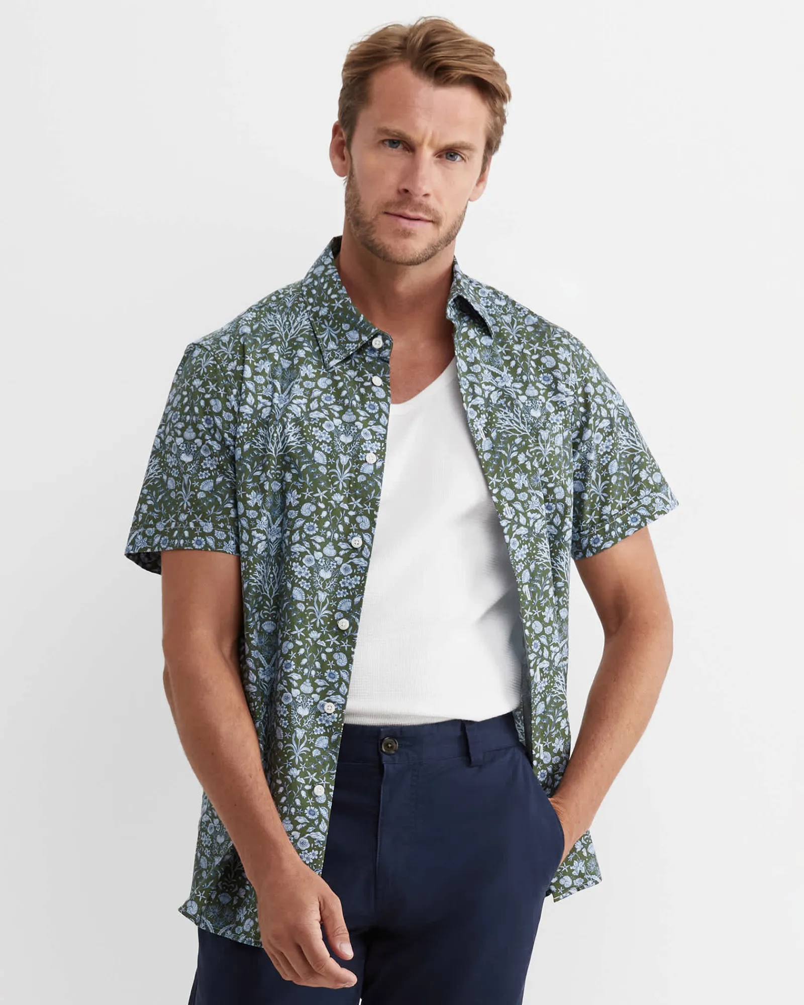 New Sportscraft Lex Short Sleeve Liberty Shirt in Khaki