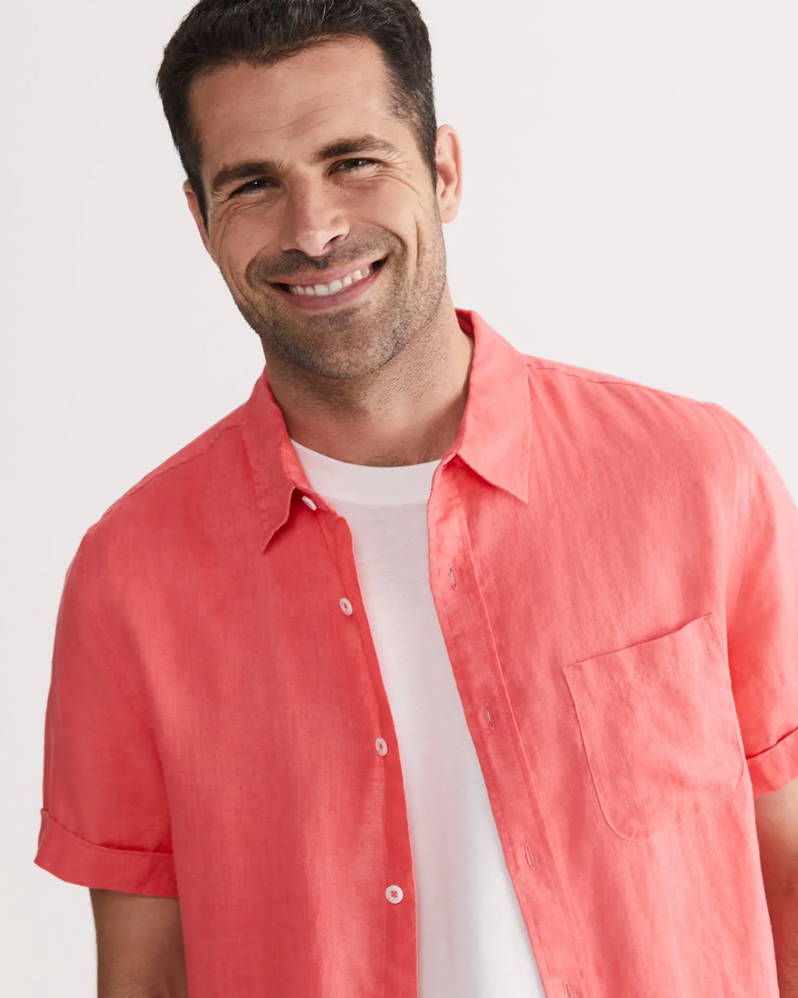 Fashion Sportscraft Linen Short Sleeve Shirt in Grapefruit