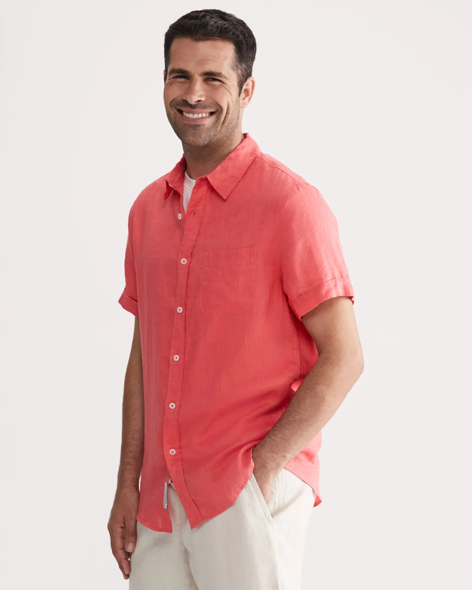 Fashion Sportscraft Linen Short Sleeve Shirt in Grapefruit