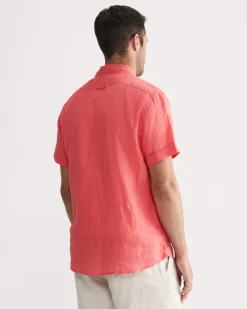 Fashion Sportscraft Linen Short Sleeve Shirt in Grapefruit