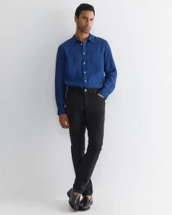 New Sportscraft Long Sleeve Linen Shirt in Indigo