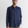 Discount Sportscraft Long Sleeve Linen Shirt in Navy