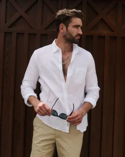 Discount Sportscraft Long Sleeve Linen Shirt in White