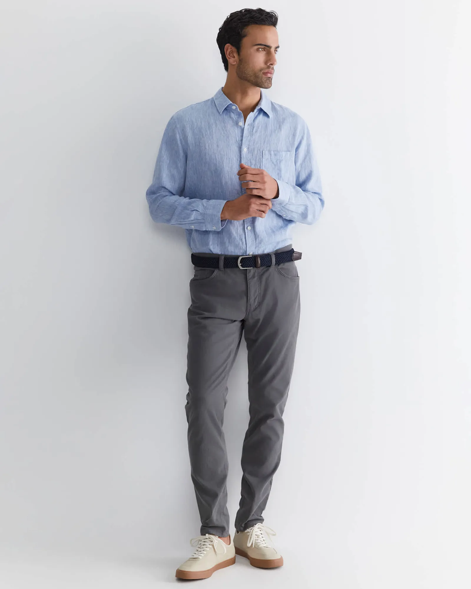 Fashion Sportscraft Long Sleeve Linen Shirt in Chambray