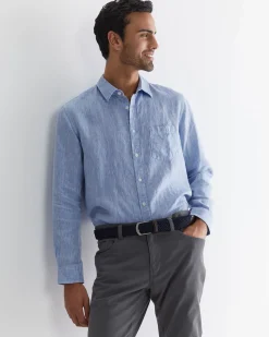 Fashion Sportscraft Long Sleeve Linen Shirt in Chambray