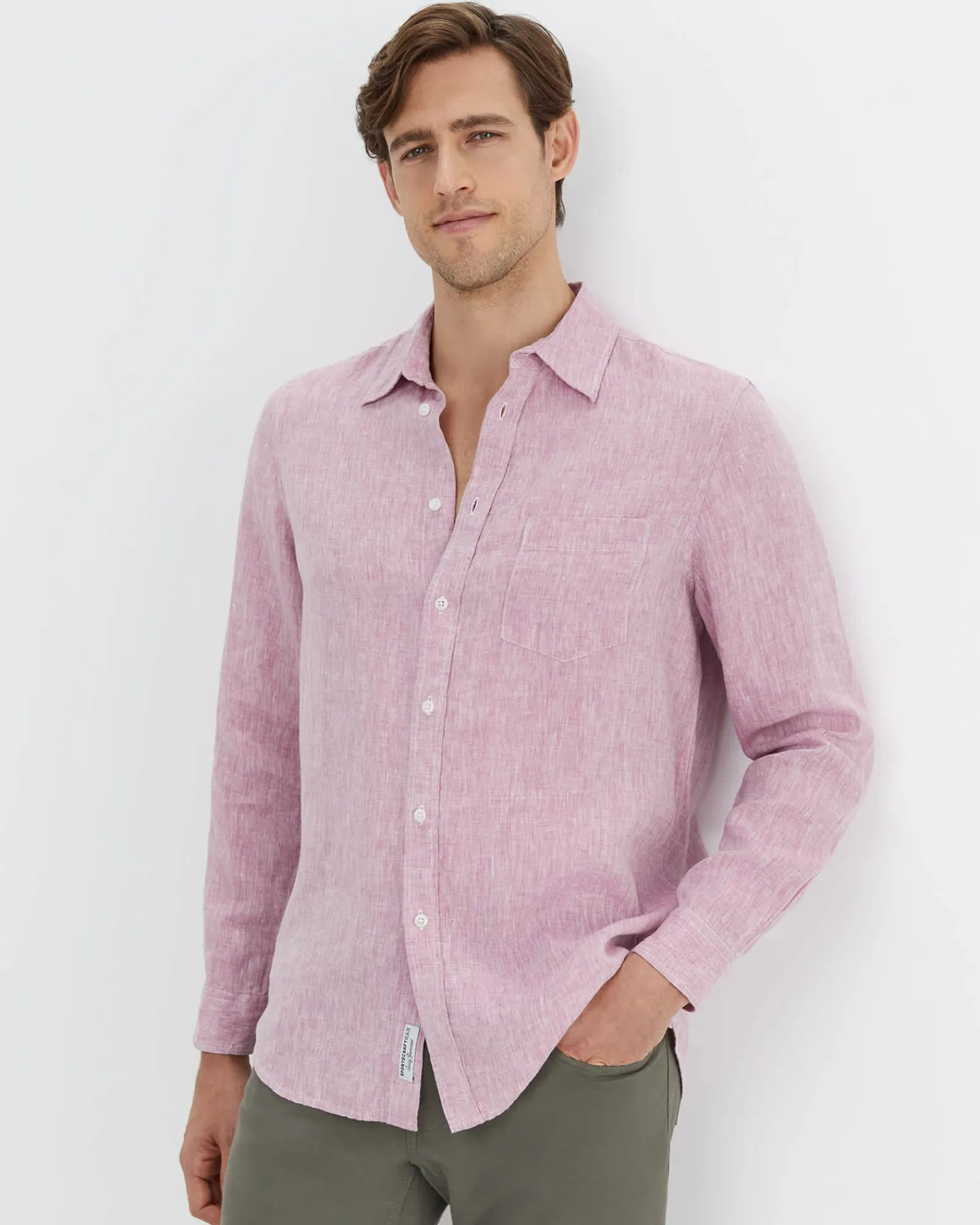 Clearance Sportscraft Long Sleeve Linen Shirt in Dark Pink DarkPink