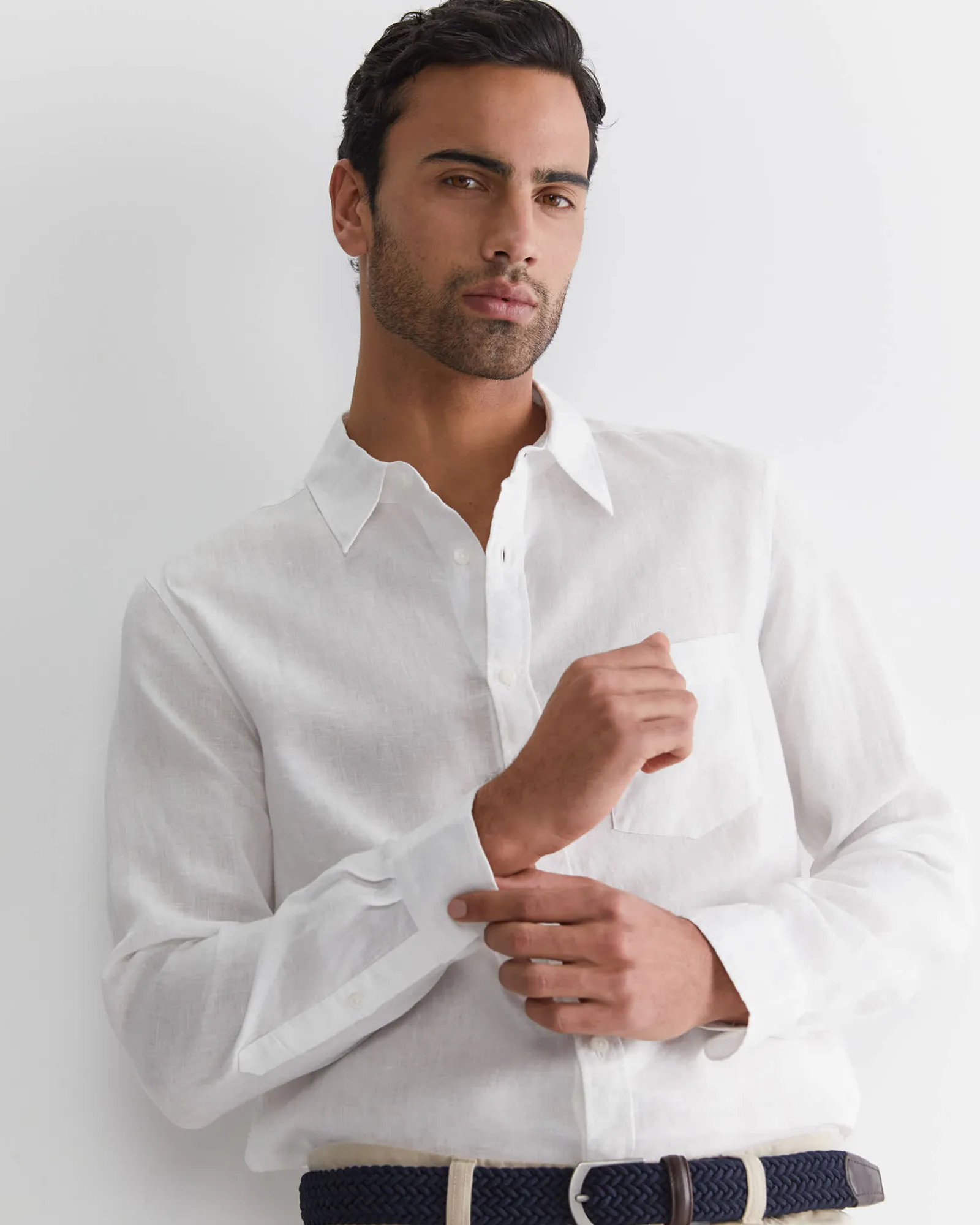 Discount Sportscraft Long Sleeve Linen Shirt in White