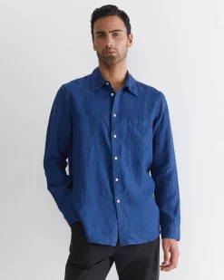 New Sportscraft Long Sleeve Linen Shirt in Indigo
