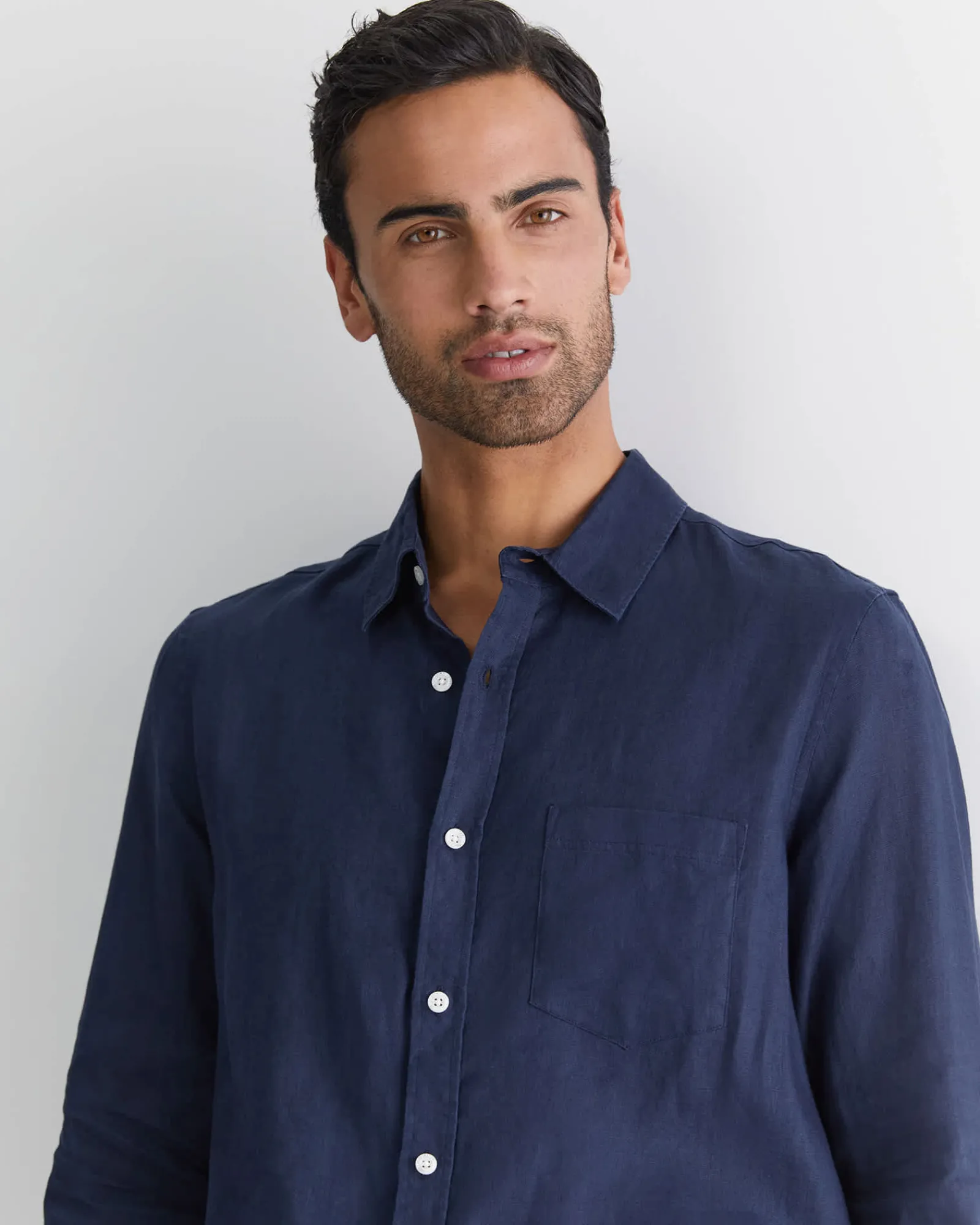 Discount Sportscraft Long Sleeve Linen Shirt in Navy