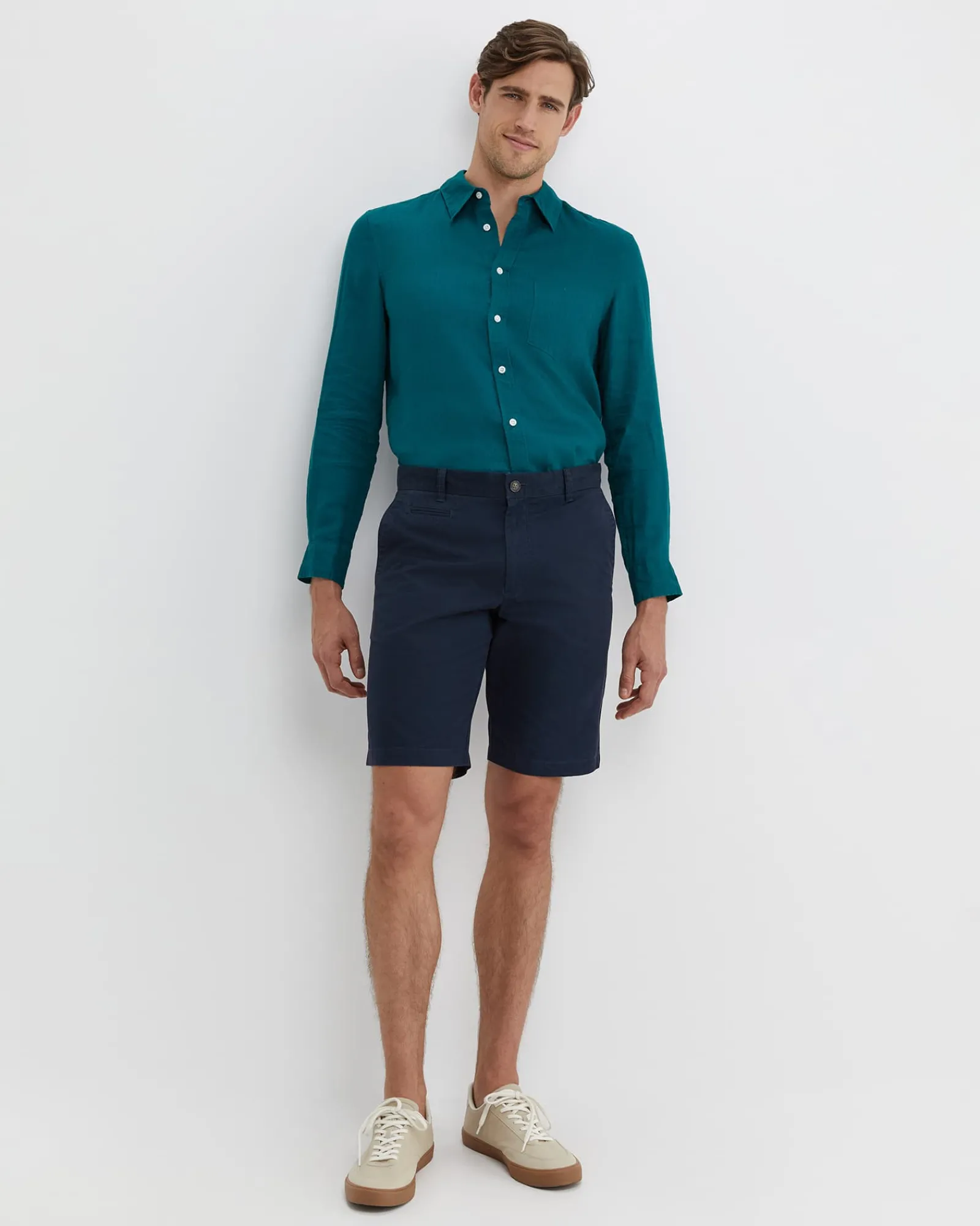 Clearance Sportscraft Long Sleeve Linen Shirt in Dark Teal DarkTeal