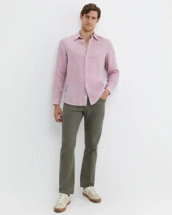 Clearance Sportscraft Long Sleeve Linen Shirt in Dark Pink DarkPink