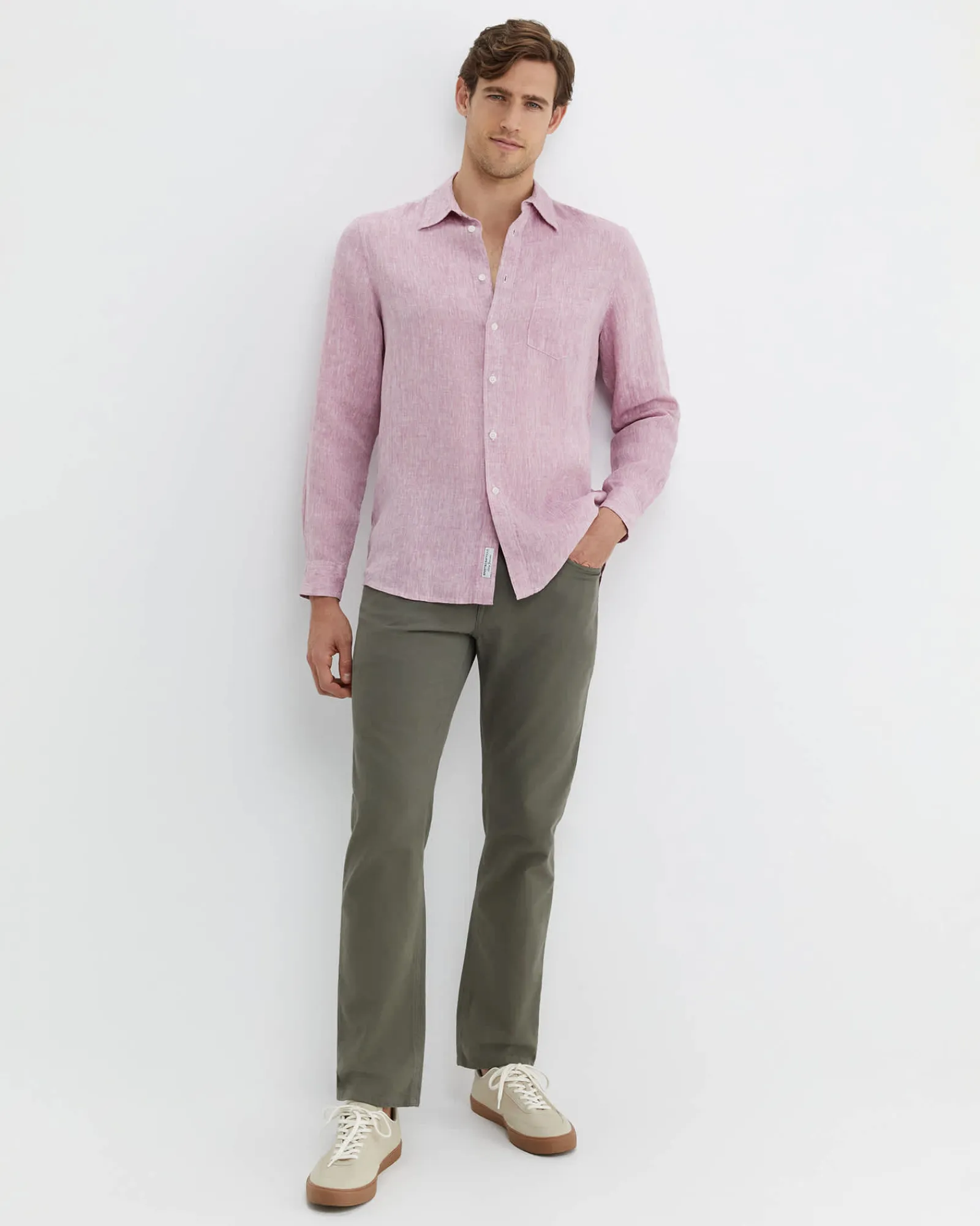 Clearance Sportscraft Long Sleeve Linen Shirt in Dark Pink DarkPink