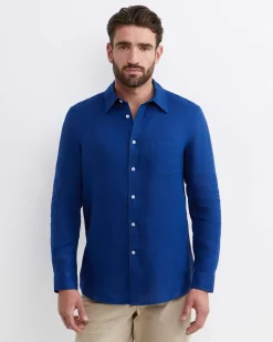 Sale Sportscraft Long Sleeve Linen Shirt in Lapis