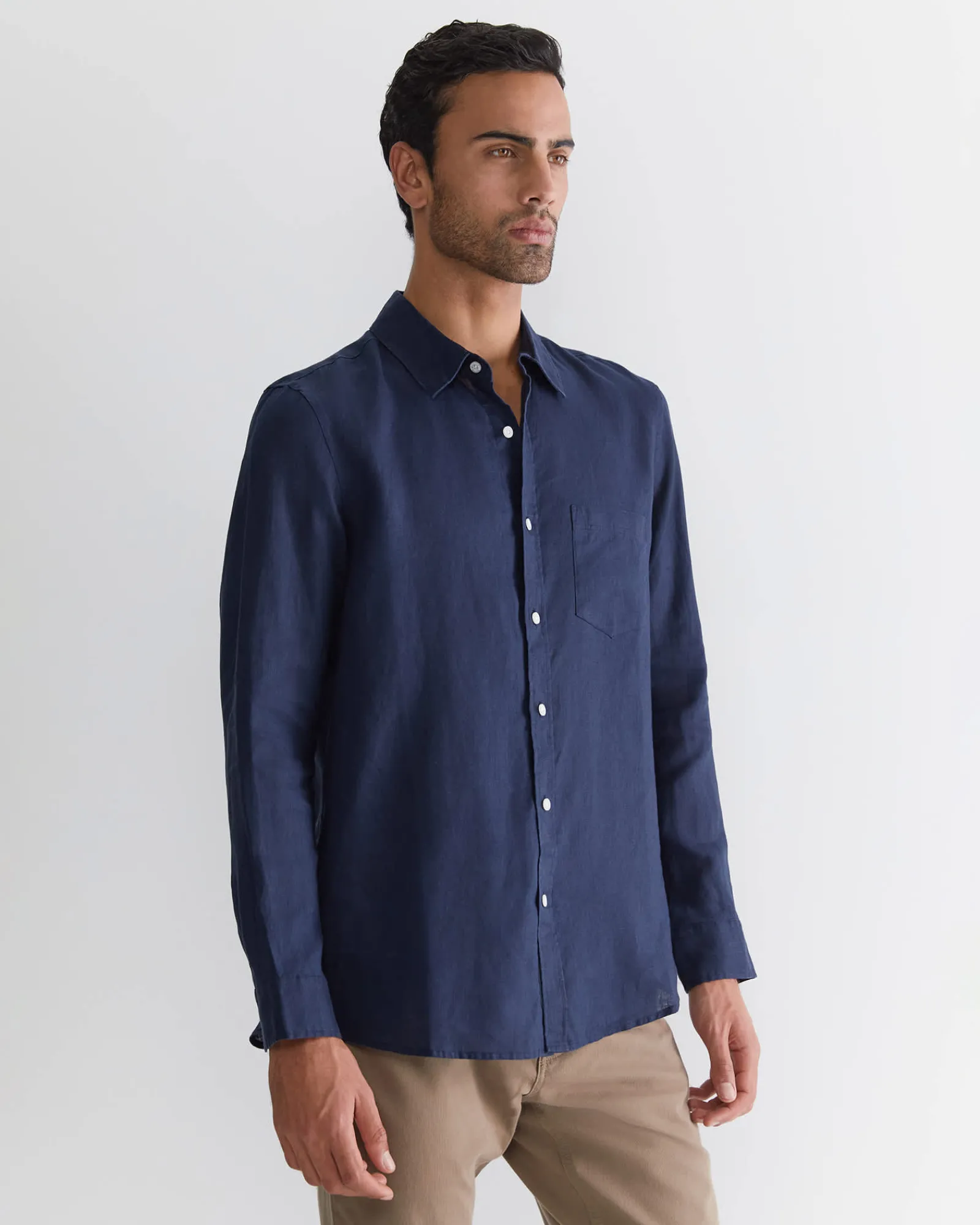 Discount Sportscraft Long Sleeve Linen Shirt in Navy