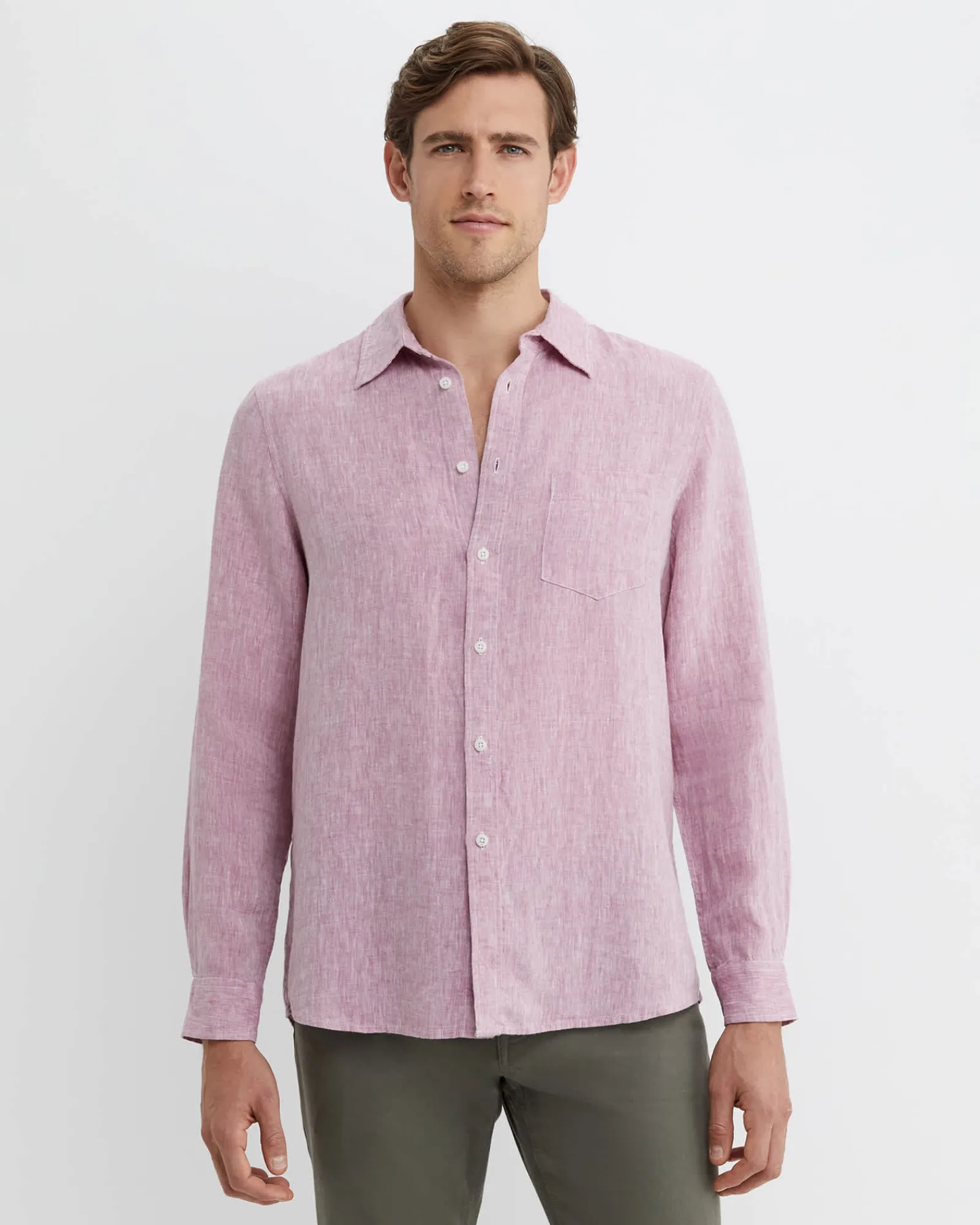 Clearance Sportscraft Long Sleeve Linen Shirt in Dark Pink DarkPink