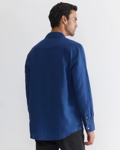 New Sportscraft Long Sleeve Linen Shirt in Indigo