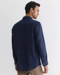 Discount Sportscraft Long Sleeve Linen Shirt in Navy