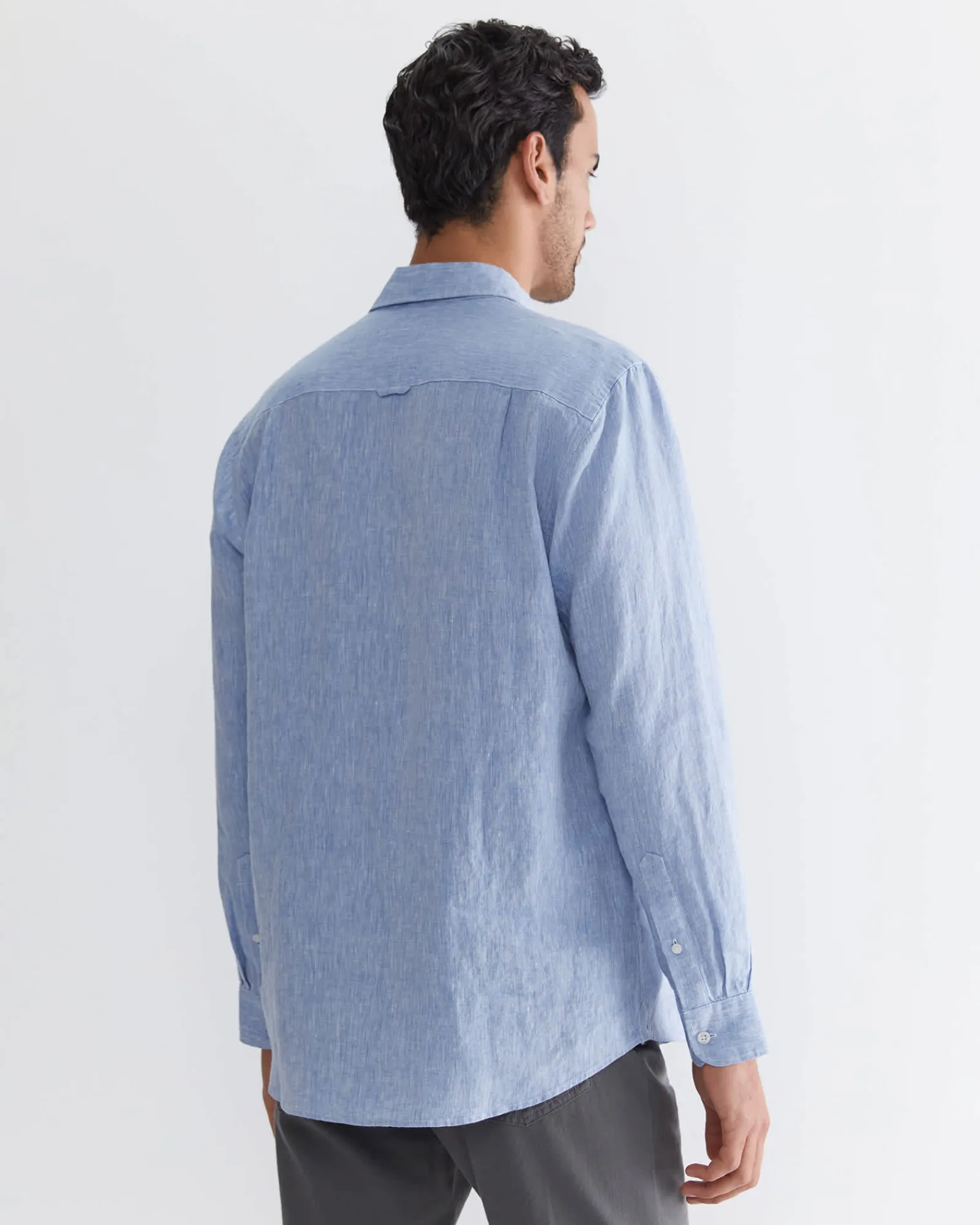 Fashion Sportscraft Long Sleeve Linen Shirt in Chambray