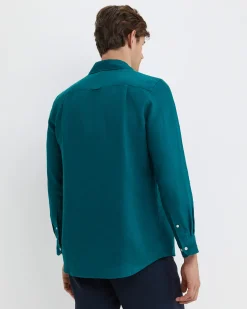 Clearance Sportscraft Long Sleeve Linen Shirt in Dark Teal DarkTeal