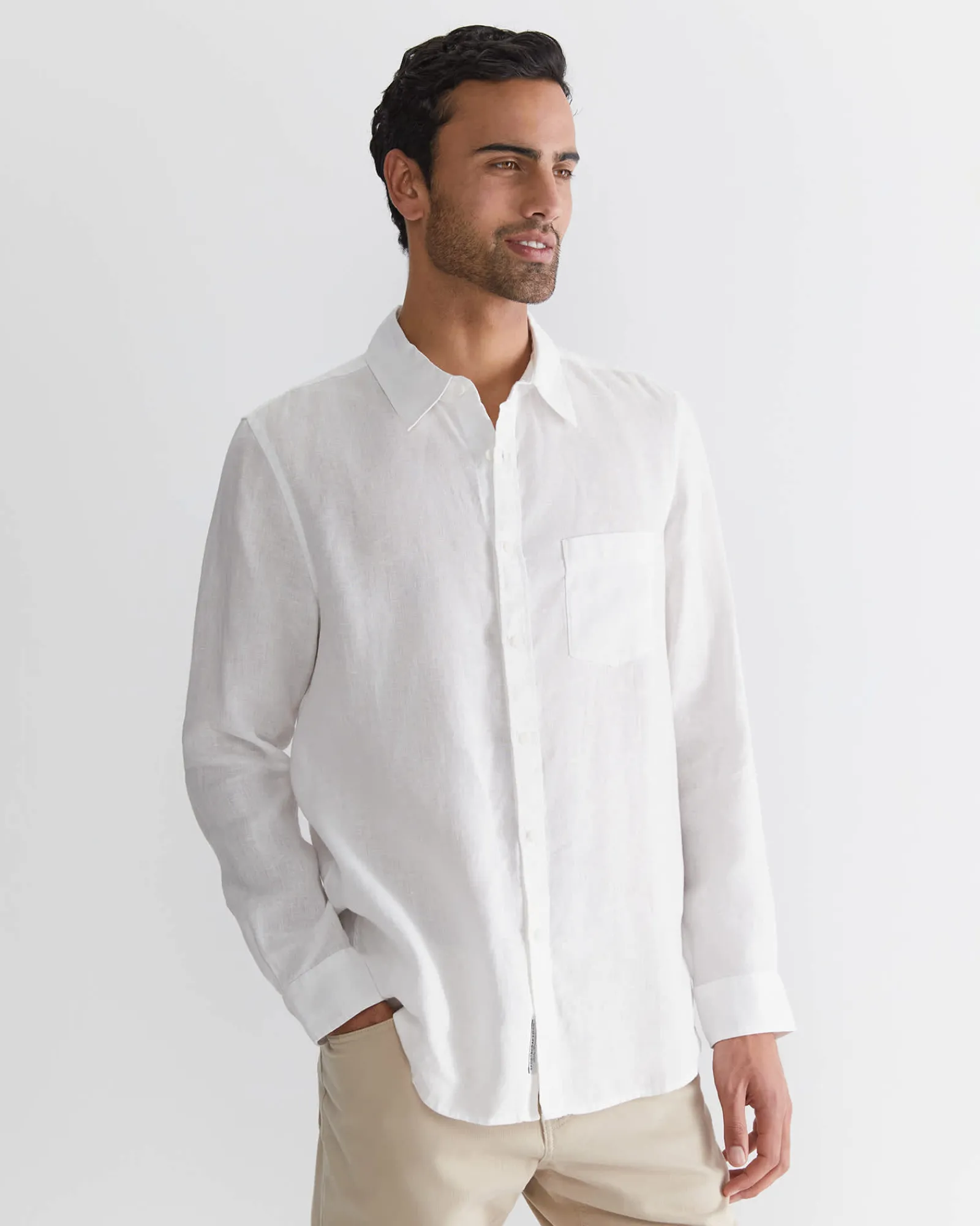 Discount Sportscraft Long Sleeve Linen Shirt in White