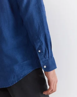 New Sportscraft Long Sleeve Linen Shirt in Indigo