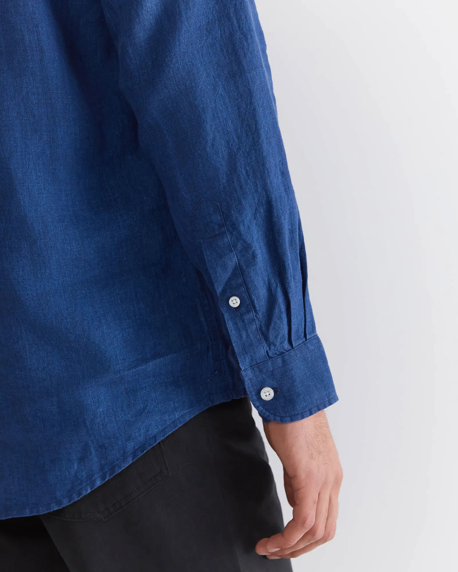 New Sportscraft Long Sleeve Linen Shirt in Indigo