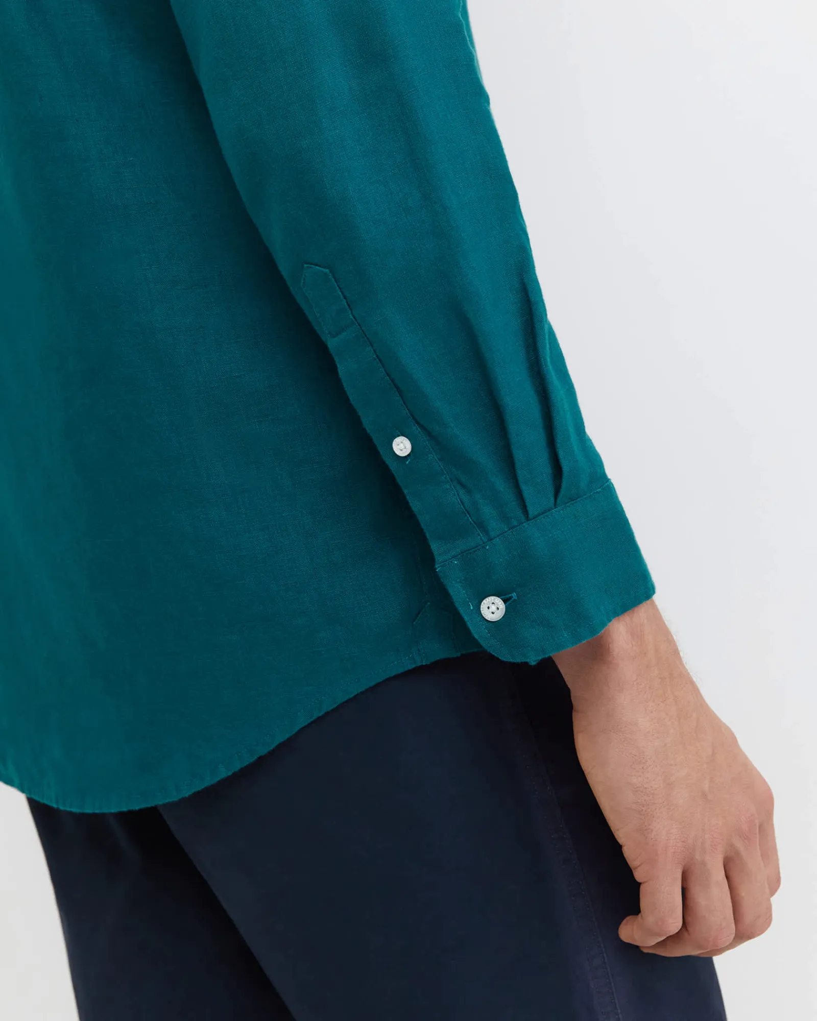 Clearance Sportscraft Long Sleeve Linen Shirt in Dark Teal DarkTeal