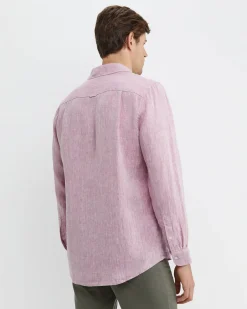 Clearance Sportscraft Long Sleeve Linen Shirt in Dark Pink DarkPink