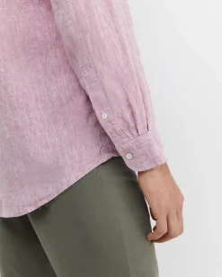 Clearance Sportscraft Long Sleeve Linen Shirt in Dark Pink DarkPink