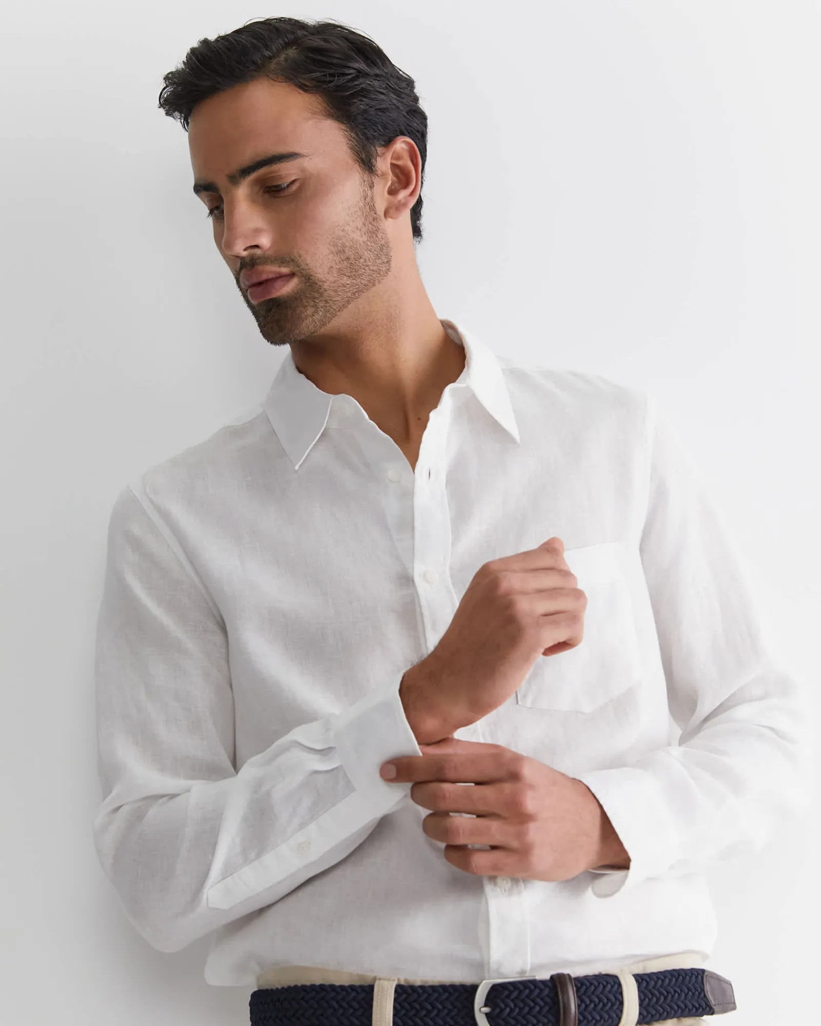Discount Sportscraft Long Sleeve Linen Shirt in White