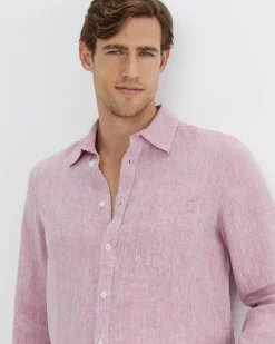 Clearance Sportscraft Long Sleeve Linen Shirt in Dark Pink DarkPink