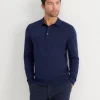 Sale Sportscraft Long Sleeve Merino Knit Polo in Navy