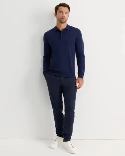 Sale Sportscraft Long Sleeve Merino Knit Polo in Navy