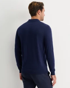Sale Sportscraft Long Sleeve Merino Knit Polo in Navy