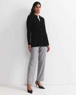 Outlet Sportscraft Longline Merino Blend Cable Cardigan in Black