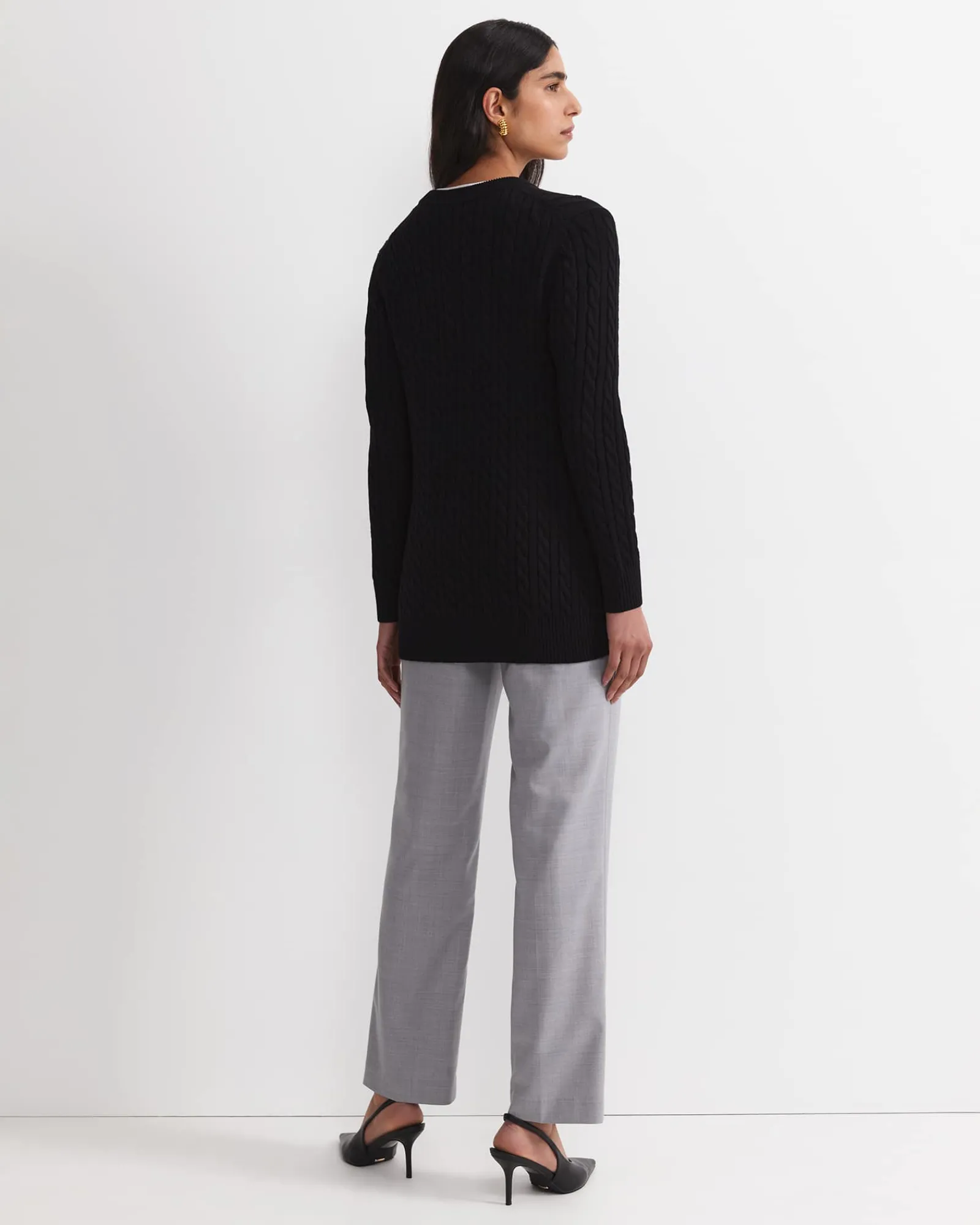 Outlet Sportscraft Longline Merino Blend Cable Cardigan in Black