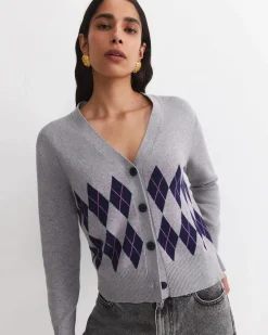 Best Sportscraft Lorri Argyle Cotton Cardigan in Greymulti Grey/multi