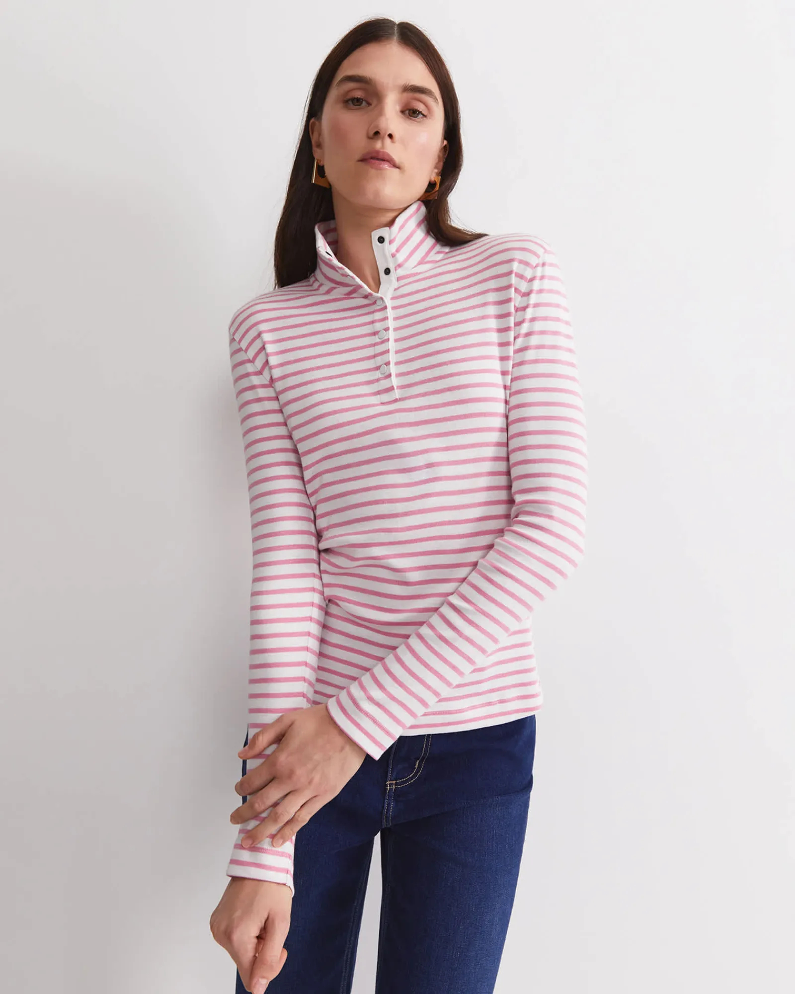 Discount Sportscraft Lucy Snap Funnel Neck Top in Whitepink White/pink